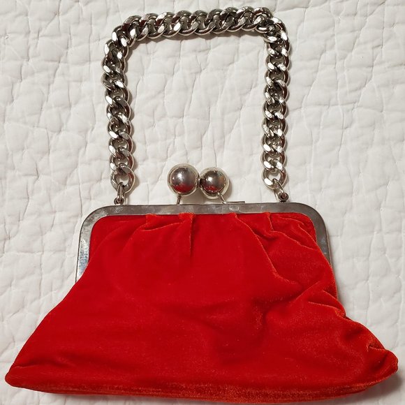 Anthropologie Red Velvet Kiss-lock purse by Lapis - Picture 1 of 4
